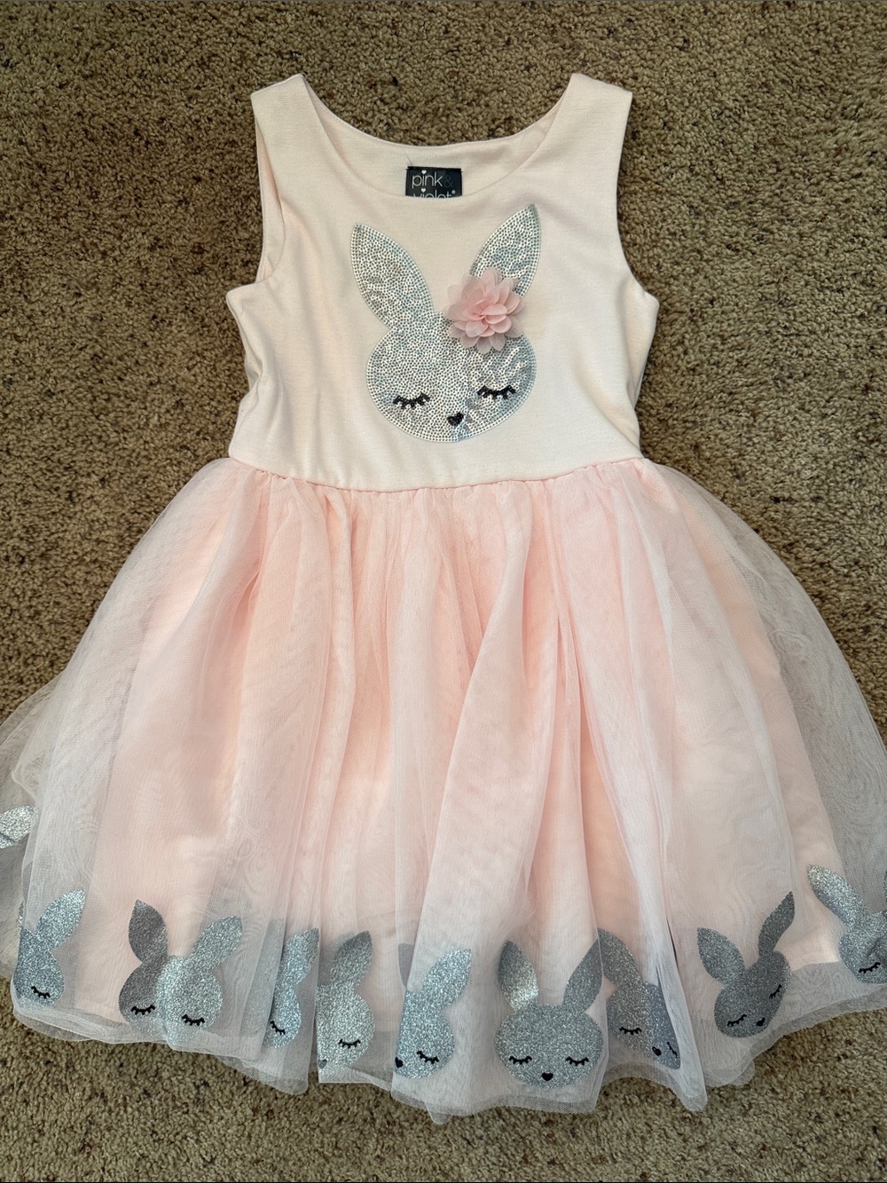 Pink Bunny Tulle Dress with Sparkle Accents